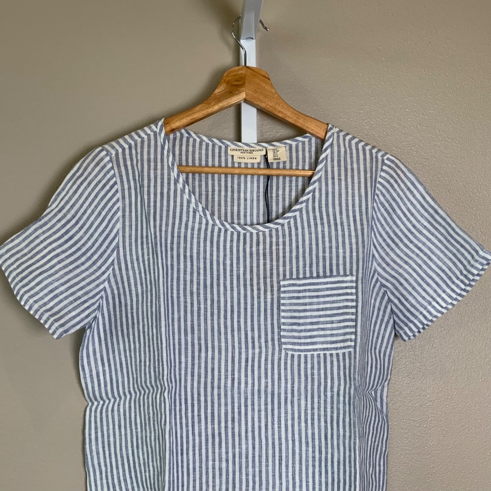 Christian Siriano Striped Short Sleeve Linen Top - Picture 4 of 16
